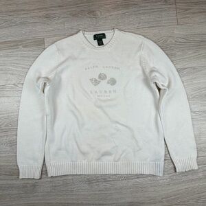 LAUREN RALPH LAUREN White Cotton Sweater Shells‎ Nautical EST 1967 Women's L
